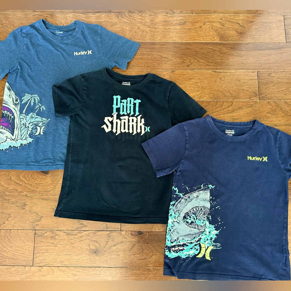 Three (3) Hurley Boys Shark Shirts size Large (12-13 years).